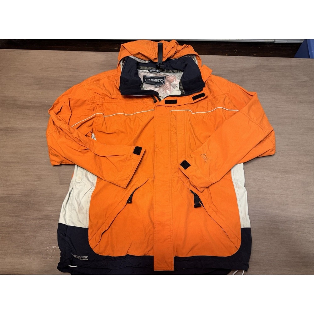 Obermeyer HydroBlock Ski Jacket Mens L Orange Colorblock Hooded Retro Snow